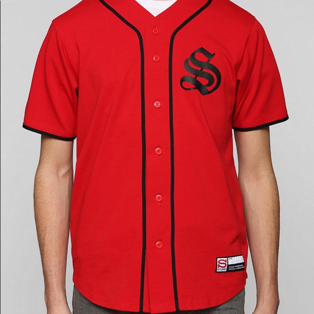Stussy red baseball jersey sz S